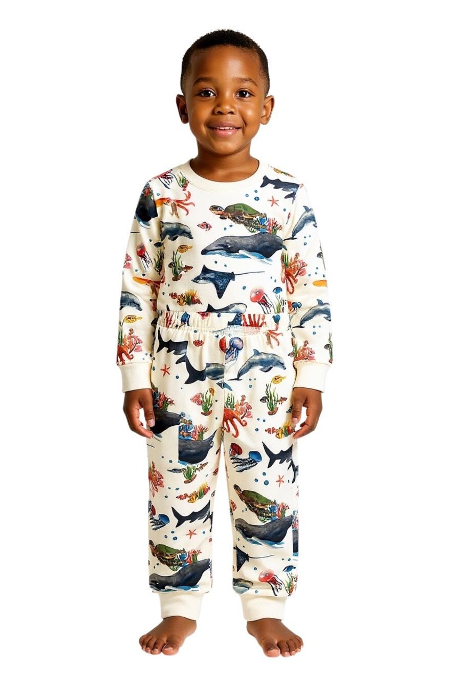 Hart+Land Under the Sea Patterned Organic Pima Cotton Kids Pajama Set 2T